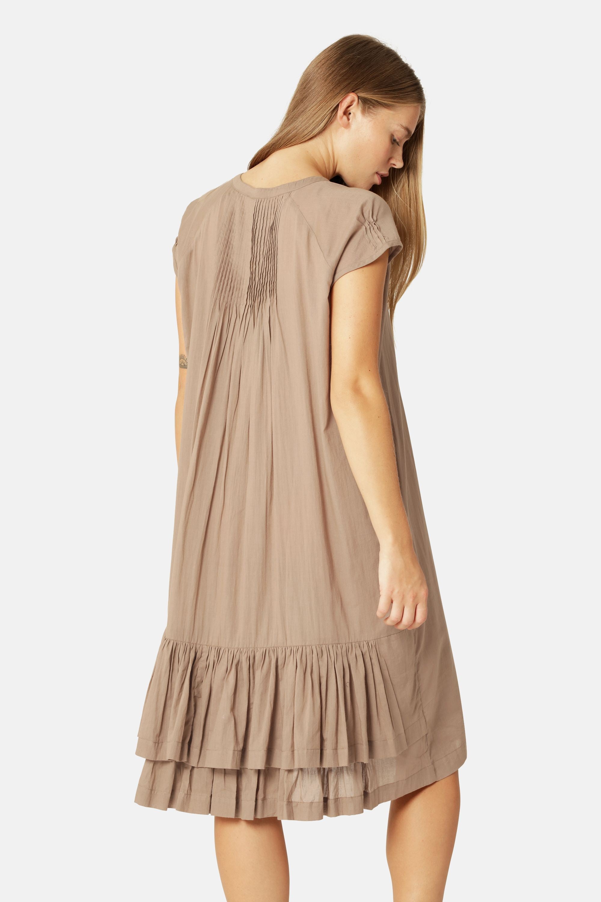 Robe Longue à Manches Courtes - Greige